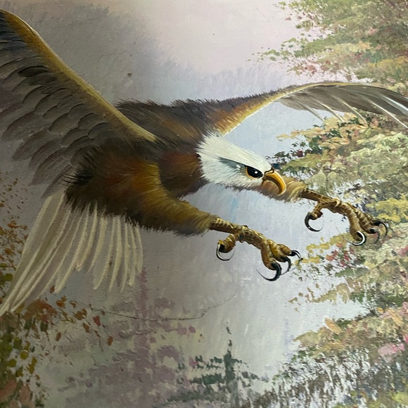 Original Oil Painting By M. Henderson Eagle Flying Through Forest Signed/Framed - Picture 4 of 10